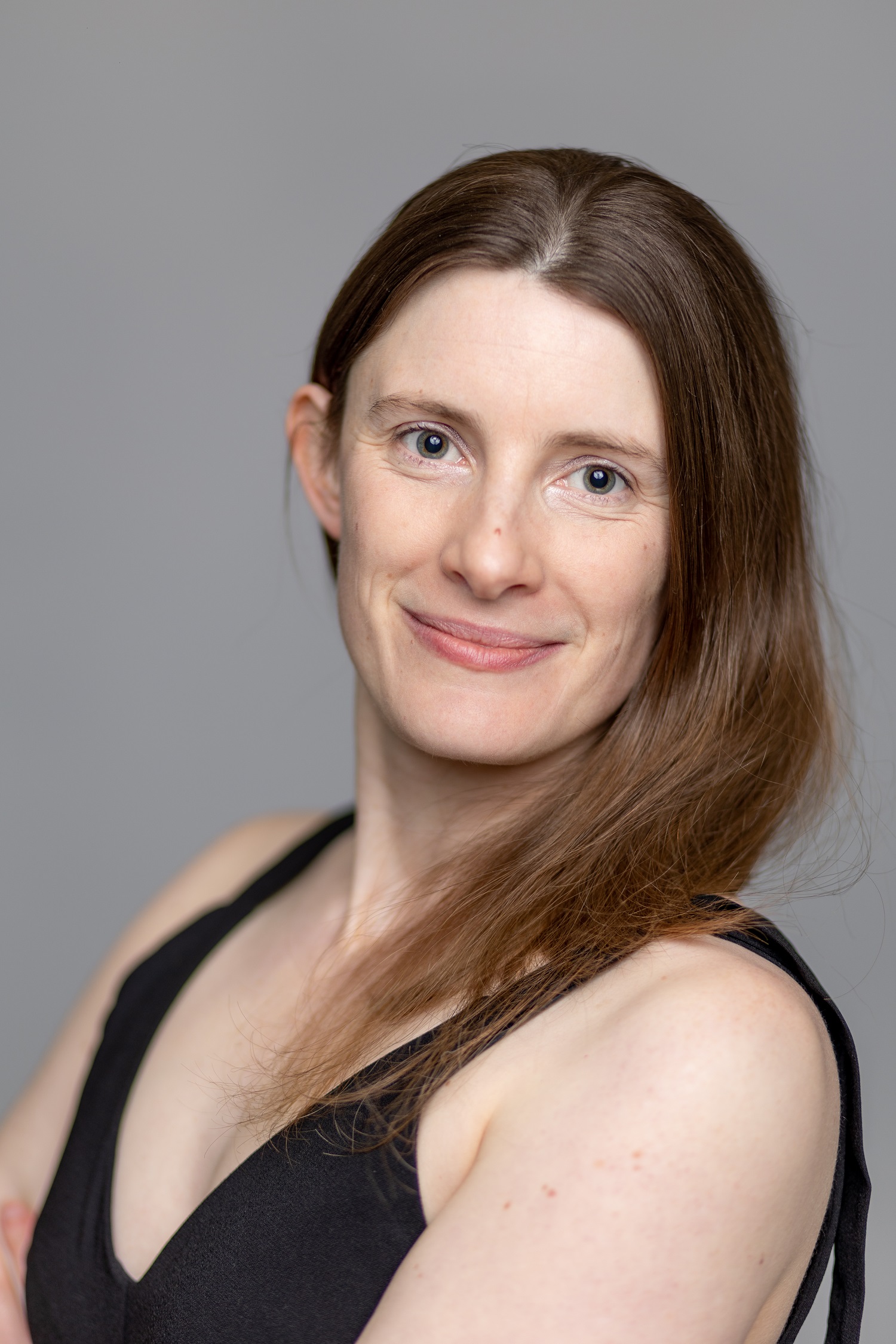 A woman with long brown hair